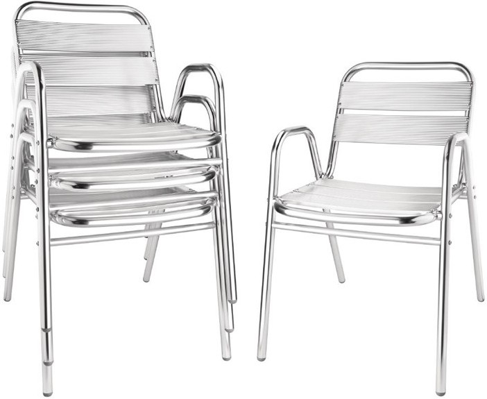  Bolero Aluminium Stacking Chairs Arched Arms (Pack of 4) 