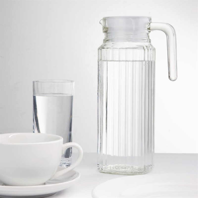  Olympia Ribbed Glass Jugs 1Ltr (Pack of 6) 