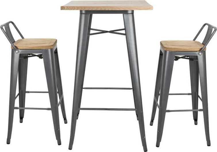  Bolero Bistro Bar Table with Wooden Top Gun Metal 
