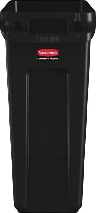 Rubbermaid Slim Jim Container With Venting Channels Black 60Ltr 