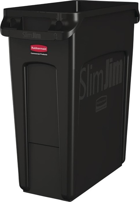  Rubbermaid Slim Jim Container With Venting Channels Black 60Ltr 